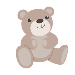 Brown cartoon teddy bear icon isolated on transparent and white background. Close-up element to decorate the design of cards and invitations. Vector flat illustration. Children's toy.
