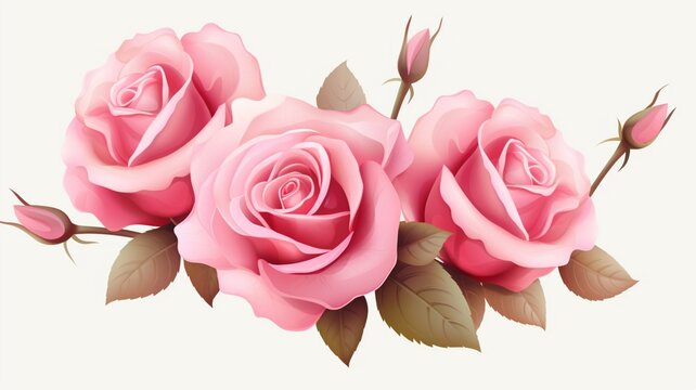 Beautiful pink rose flowers bouquet isolated white background AI Generated art