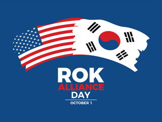 ROK Alliance Day poster vector illustration. Paintbrush Flag of South Korea and American flag icon vector isolated on a blue background. South Korean Flag grunge design element. October 1