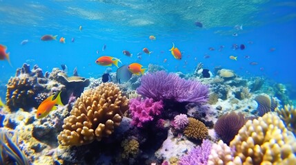 Naklejka na ściany i meble Coral reef under the sea. Sea world under water background