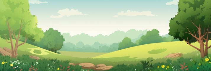 Simple and minimalistic green nature and landscape background, illustration banner for design