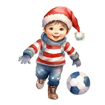 Christmas winter soccer boy clipart