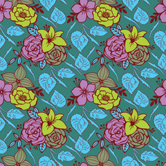 Floral seamless pattern. Floral repeat. Botanical background for fabric and textile