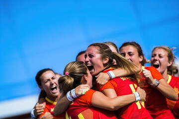 Spanish women football team. AI Generated.