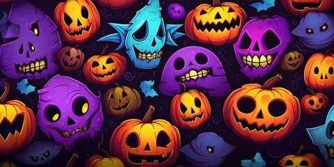 Obraz premium Random Halloween pumpkins seamless patterns with vibrant coors