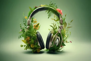 Foto op Canvas Tropical nature music headphones garden. Chair smile. Generate Ai © nsit0108