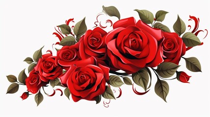 Beautiful red rose flower bouquet with white background AI Generated art