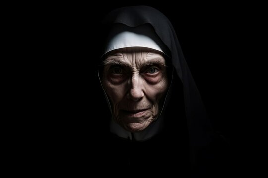 Nun creepy portrait. Demon ghost sister. Generate Ai