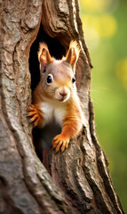 neugieriges Eichhörnchen im Baum im Herbst