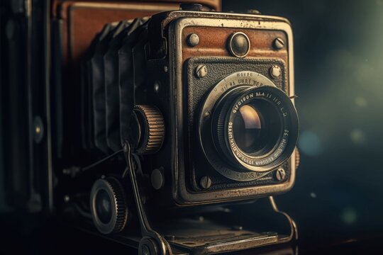 Old camera closeup. Wood photo. Generate Ai