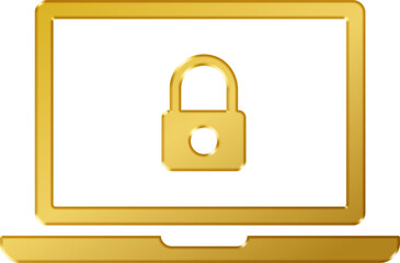 3D Gold Secured Laptop Icon
