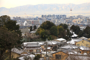 Fototapeta na wymiar Panoramic View of Kyoto in Snowy Winter Morning, Japan
