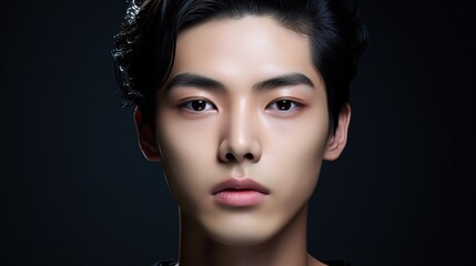 Young Korean man closeup face with perfect skin