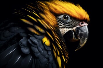 Yellow black parrot. Tropical bird. Generate Ai