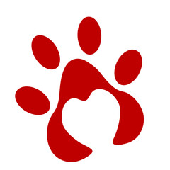 red pet paw heart shape art drawn