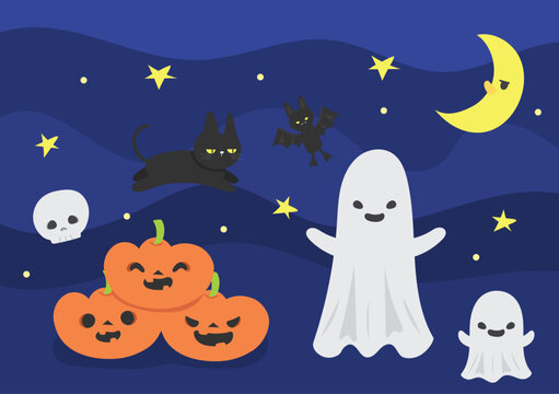 cute halloween ghost illustration october background