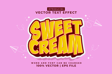 Editable text effect Sweet Cream 3d cartoon template style premium vector
