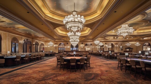 Grand Casino Resort with Sparkling Chandeliers and Hig