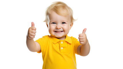 A happy toddler giving a thumbs up. Isolated on Transparent background.