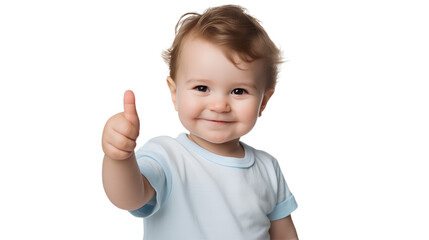 A happy toddler giving a thumbs up. Isolated on Transparent background.