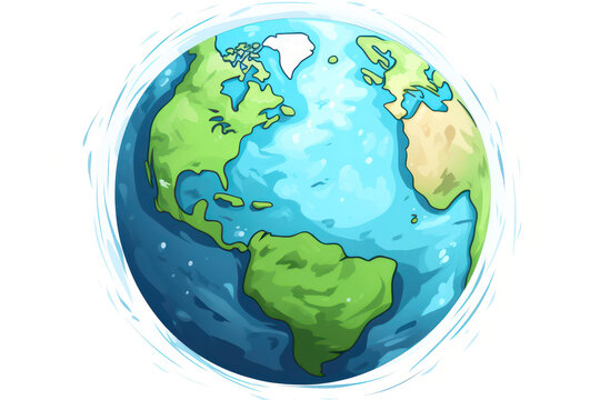 Simple Earth Charm: Cartoon Style with Minimal Details on a Clean White Background