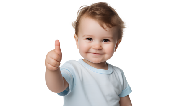 A happy toddler giving a thumbs up. Isolated on Transparent background.