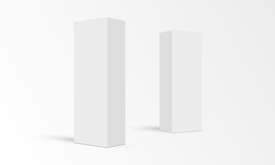 Tall Cardboard Rectangular Boxes Mockups, Side View, Isolated on White Background. Vector Illustration