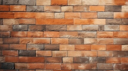 Wall of striped colored orange bricks. Horizontal image. Advertising space.