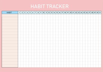 Vector grid Habit tracker per month. pink plue