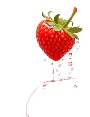 Falling strawberry isolated on transparent or white background