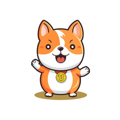 Shiba Inu dog holding gold coin and thumbs up, Illustration, Cartoon PNG