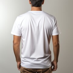Man in Casual White T-Shirt Standing on White Background