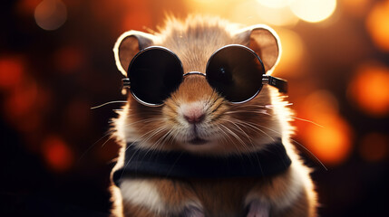Naklejka premium hamster in black sunglasses