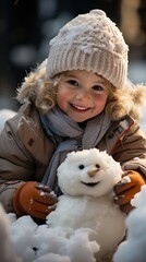 Portrait of cute girl in winter. AI Generated.