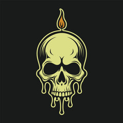 Melted skull and burning candle tattoo style illustration.