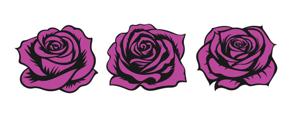 Set of roses old-fashioned tattoo style illustration.