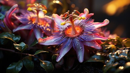 Obraz na płótnie Canvas Passion Flower Vine , Macro shot , Color Gradient, Background HD