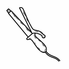 Hair curling tongs. Doodle style drawing.