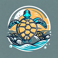 Obraz premium A colorful sea turtle illustration suitable for a t-shirt design.