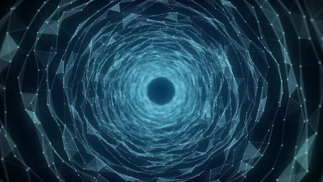Abstract sci-fi blue tunnel. Wormhole absorbs cyberspace. 3D portal. Futuristic fantasy high-tech funnel. 3d rendering.