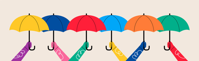 Group of people holding umbrellas. Colorful vector illustration © Stranger Man