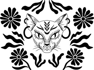 Cat Illustration with Motif