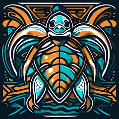 A colorful sea turtle illustration suitable for a t-shirt design.