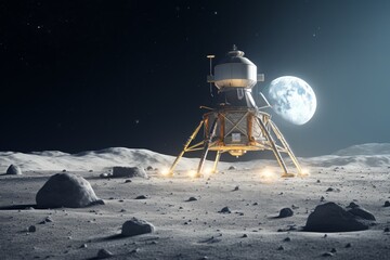 Lunar spacecraft on moon exploration indian Chandrayaan-3 launch hover dark side of moon space...