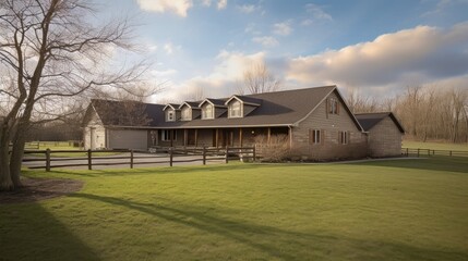 Obraz premium Sprawling Ranch House with Acres of Land and Horse Stan