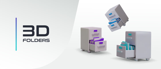 Electronic folders for saving files. Renting dedicated server. Electronic storage, cloud. Memory for computer. Data storage devices. Advertising vector poster