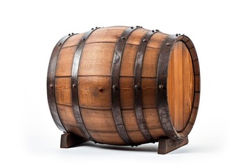 A wooden barrel on a stand, showcasing the craftsmanship of winemaking created with Generative AI technology