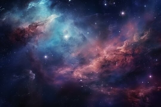 Background with cosmic nebula and galaxy. Generative AI © Aeris