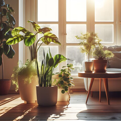 modern living room interior design with plants