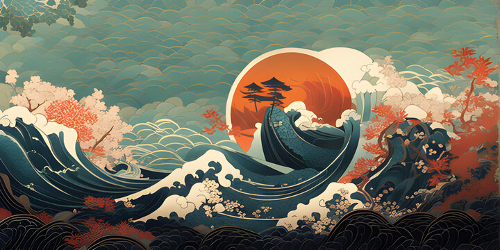 Hokusai-Inspired Art: Sakura and Sea Waves